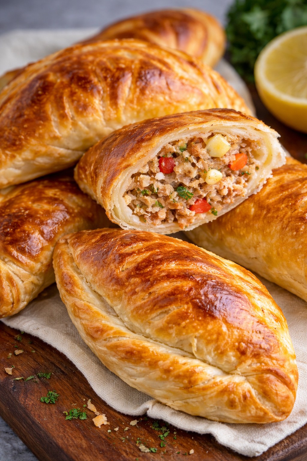 Empanadas de vigilia de caballa con masa hojaldrada bien dorada y relleno jugoso